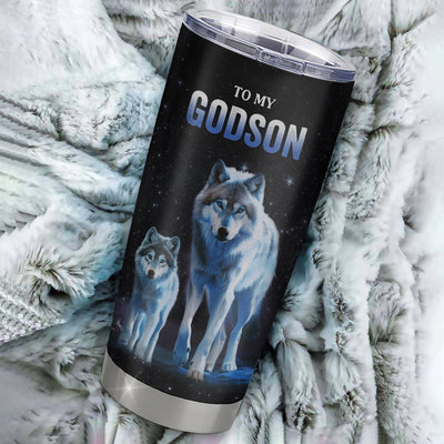 Personalized To My Godson Tumbler From Godmother Aunt Uncle Stainless Steel Cup Whenever You Feel Wolf Godson Birthday Gifts Graduation Christmas Custom Travel Mug | teecentury