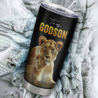 Personalized To My Godson Tumbler From Godmother Aunty Stainless Steel Cup Lion My Only Wish For You Godchild Birthday Graduation Christmas Travel Mug | teecentury