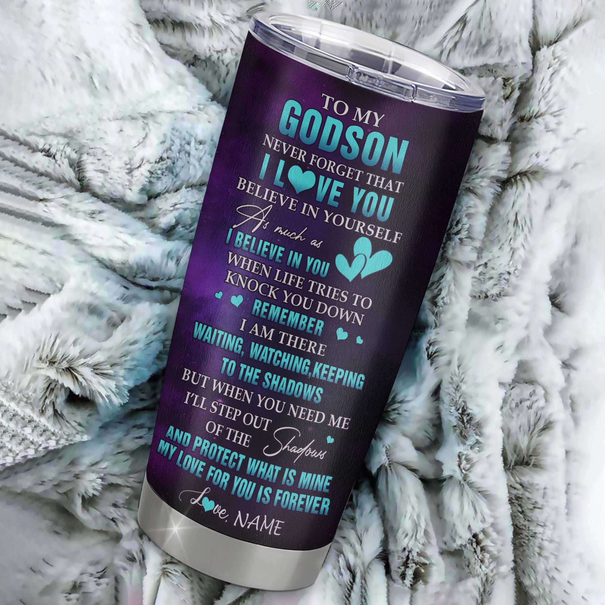 Personalized To My Godson Tumbler From Godmother Godfather Stainless Steel Cup Wolf Moon My Love For You Is Forever Godson Birthday Gifts Christmas Custom Travel Mug | teecentury