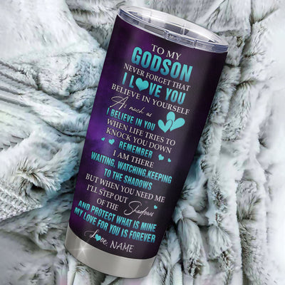 Personalized To My Godson Tumbler From Godmother Godfather Stainless Steel Cup Wolf Moon My Love For You Is Forever Godson Birthday Gifts Christmas Custom Travel Mug | teecentury