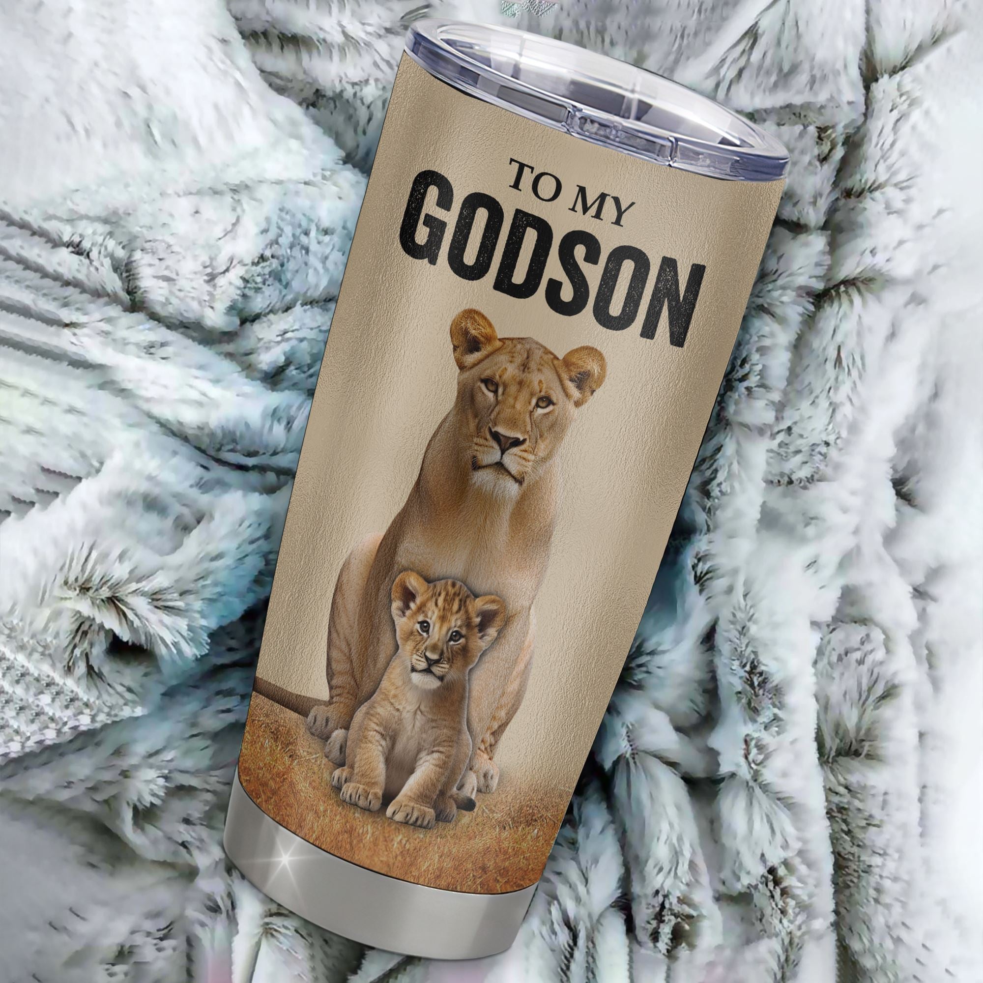 Personalized To My Godson Tumbler From Godmother Lion Stainless Steel Cup Never Forget That I Love You Godson Birthday Gifts Graduation Christmas Custom Travel Mug | teecentury