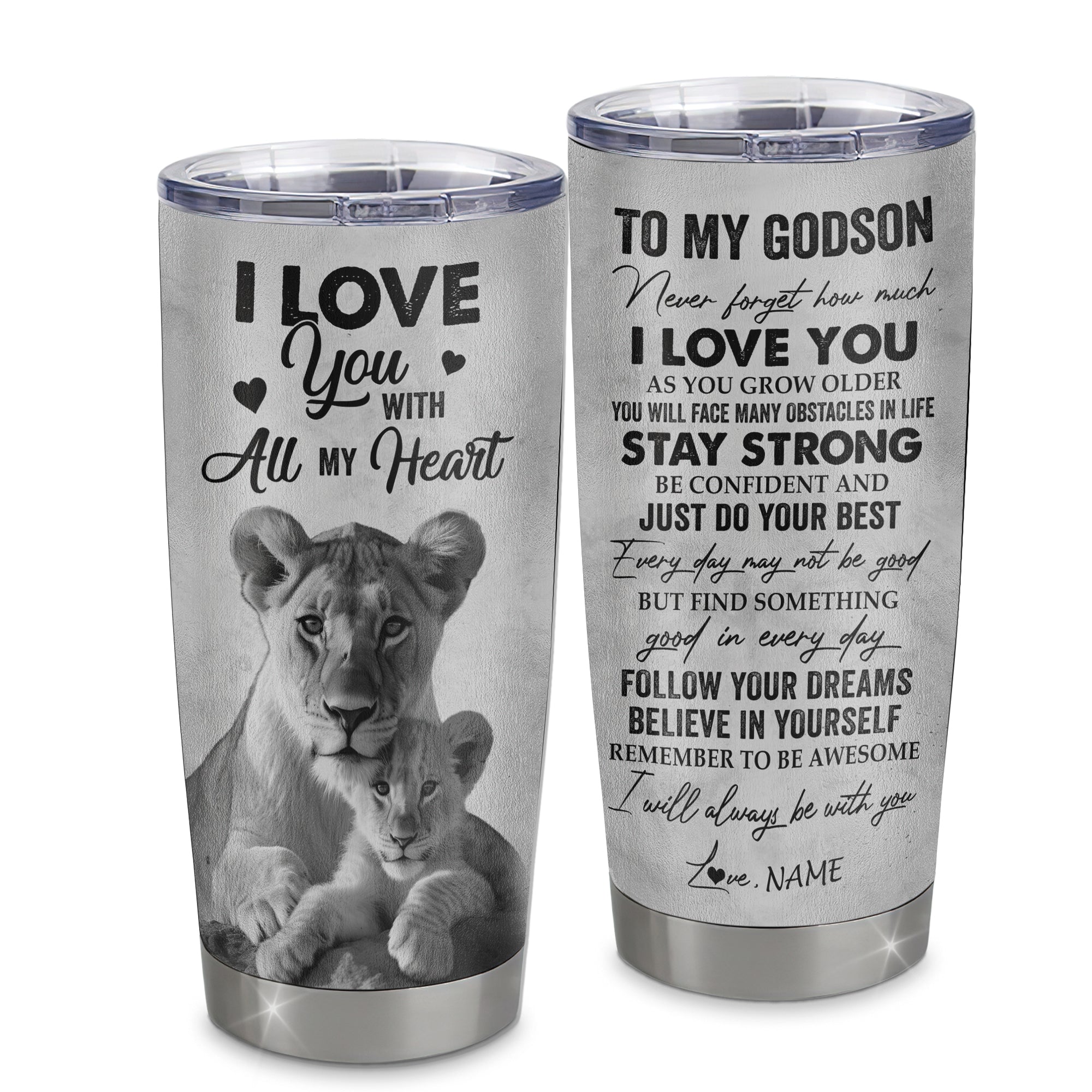 Personalized To My Godson Tumbler From Godmother Stainless Steel Cup I Love You With All My Heart Godson Birthday Graduation Christmas Travel Mug | teecentury