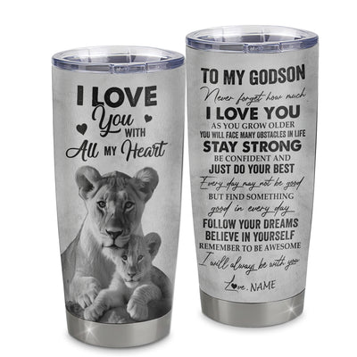 Personalized To My Godson Tumbler From Godmother Stainless Steel Cup I Love You With All My Heart Godson Birthday Graduation Christmas Travel Mug | teecentury