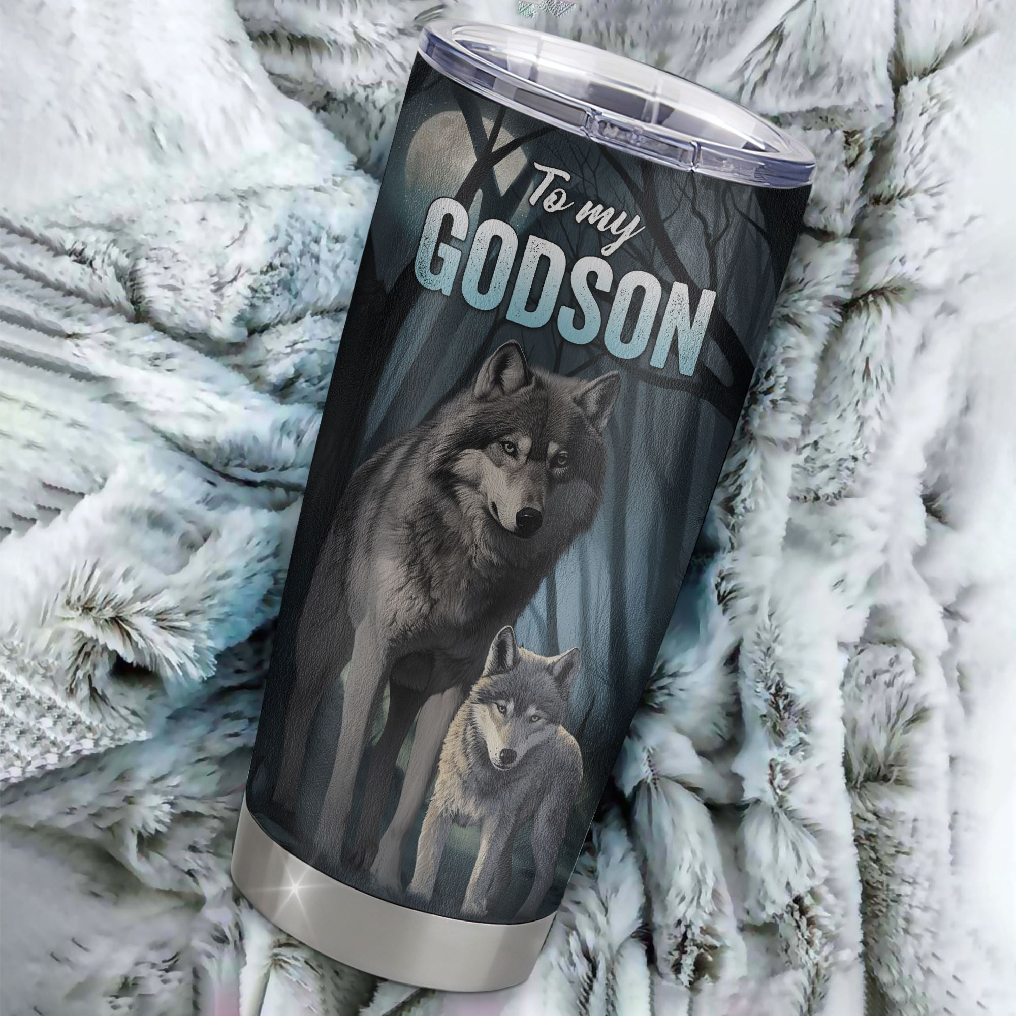 Personalized To My Godson Tumbler From Godmother Stainless Steel Cup Never Feel That You Are Alone Wolf Godson Gift Birthday Graduation Christmas Travel Mug | teecentury