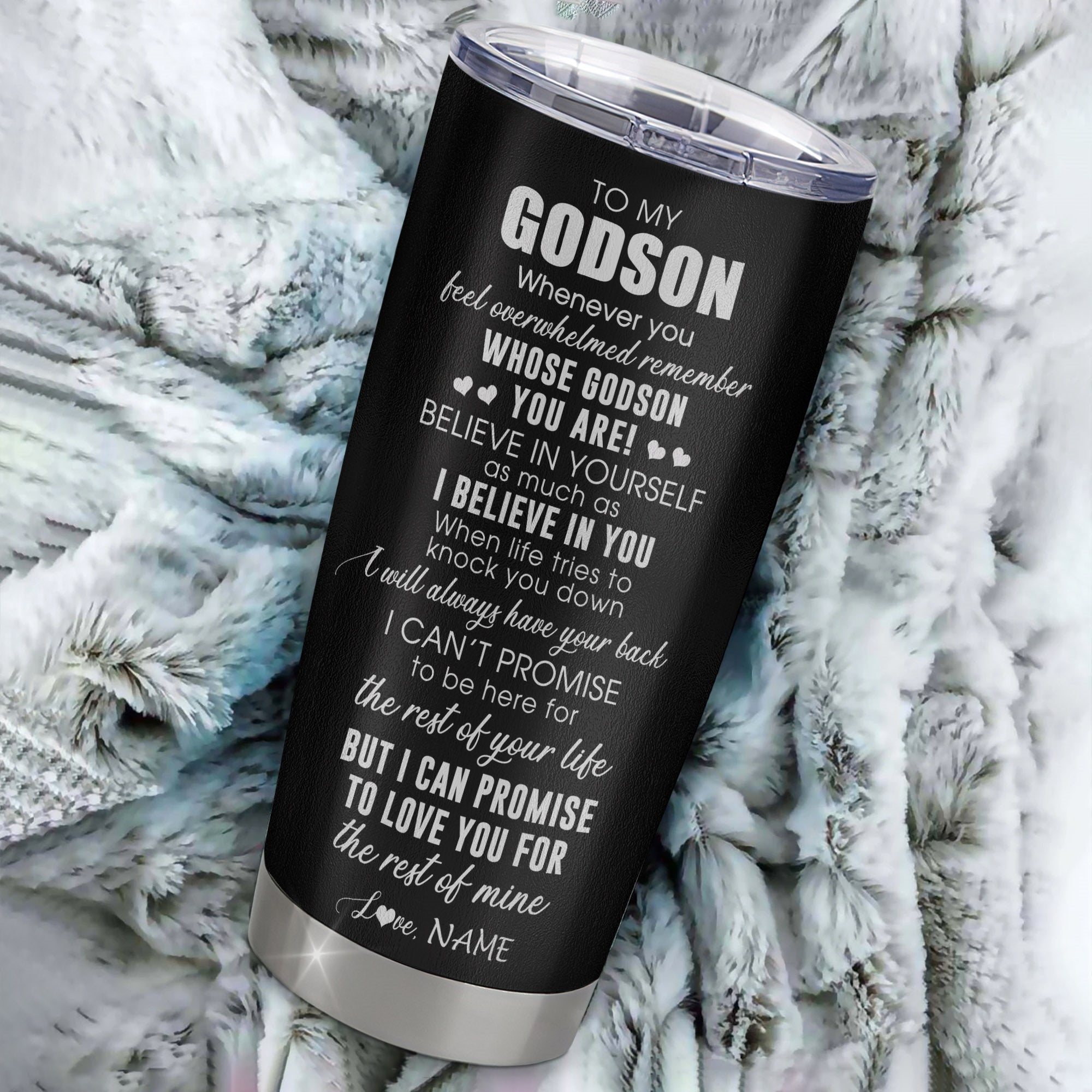 Personalized To My Godson Tumbler From Godmother Stainless Steel Cup Whenever You Feel Overwhelmed Godson Birthday Graduation Christmas Travel Mug | teecentury