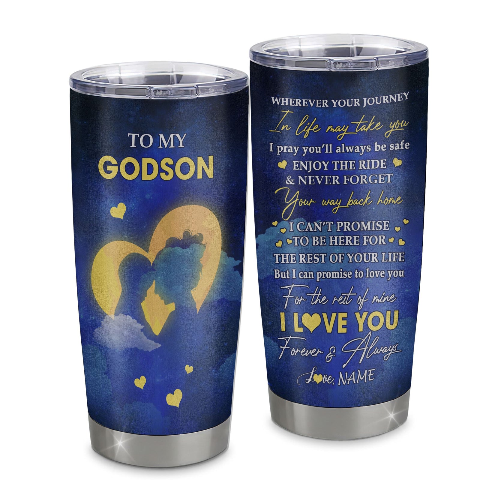 Personalized To My Godson Tumbler From Godmother Stainless Steel Cup Wherever Your Journey Godson Birthday Gifts Graduation Christmas Custom Travel Mug | teecentury