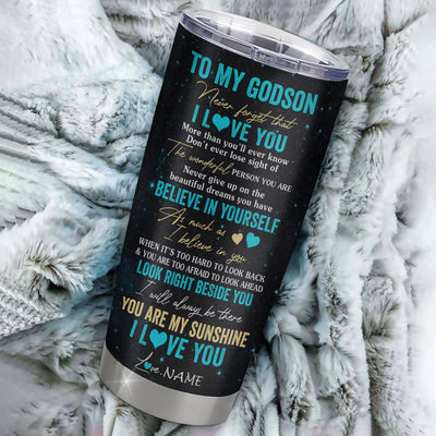 Personalized To My Godson Tumbler From Godmother Uncle Aunt Stainless Steel Cup Never Forget I Love You White Tiger Godson Birthday Christmas Travel Mug | teecentury