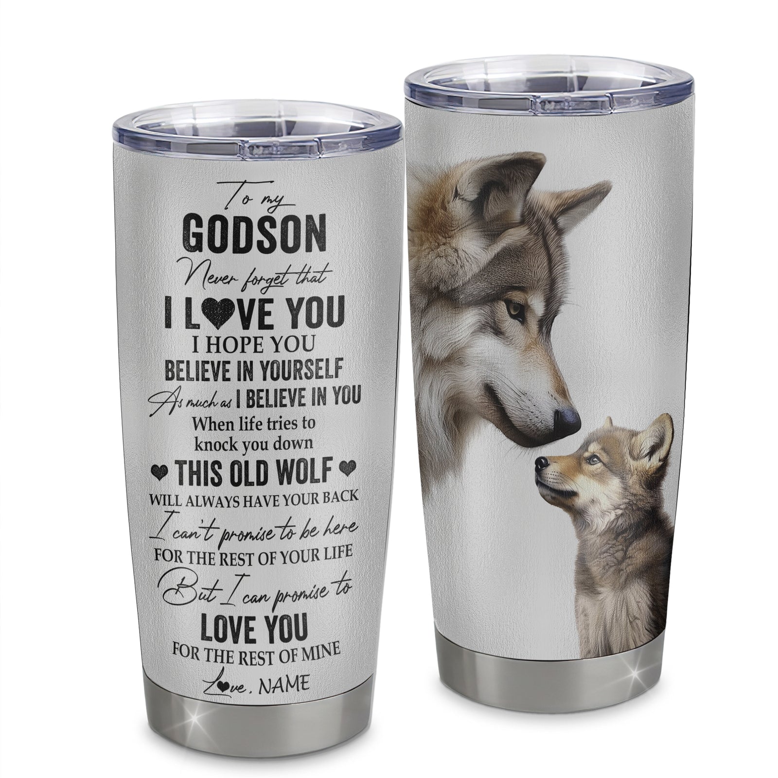 Personalized To My Godson Tumbler From Godmother Uncle Aunt Stainless Steel Cup This Old Wolf Love You Godchild Birthday Graduation Christmas Travel Mug | teecentury
