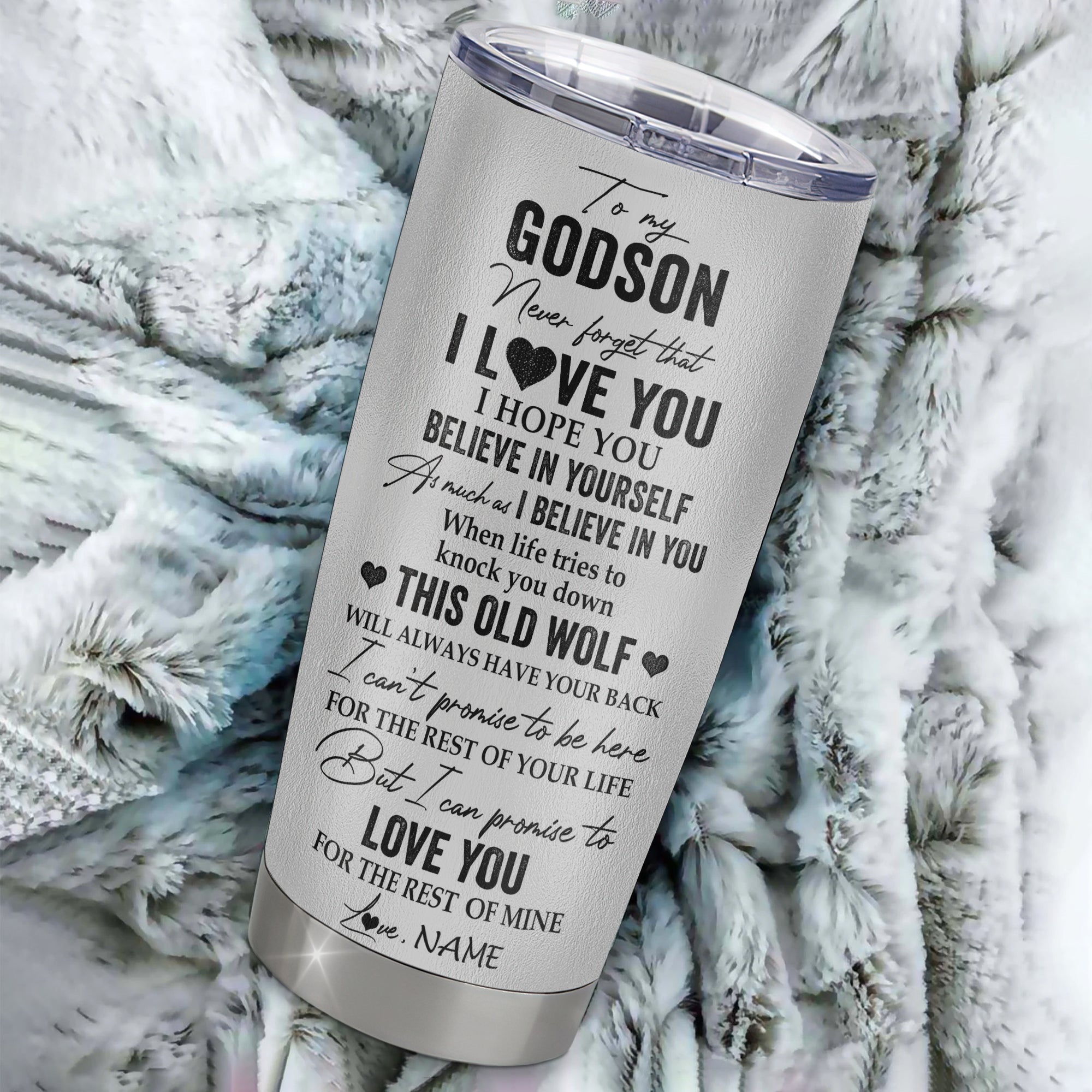 Personalized To My Godson Tumbler From Godmother Uncle Aunt Stainless Steel Cup This Old Wolf Love You Godchild Birthday Graduation Christmas Travel Mug | teecentury