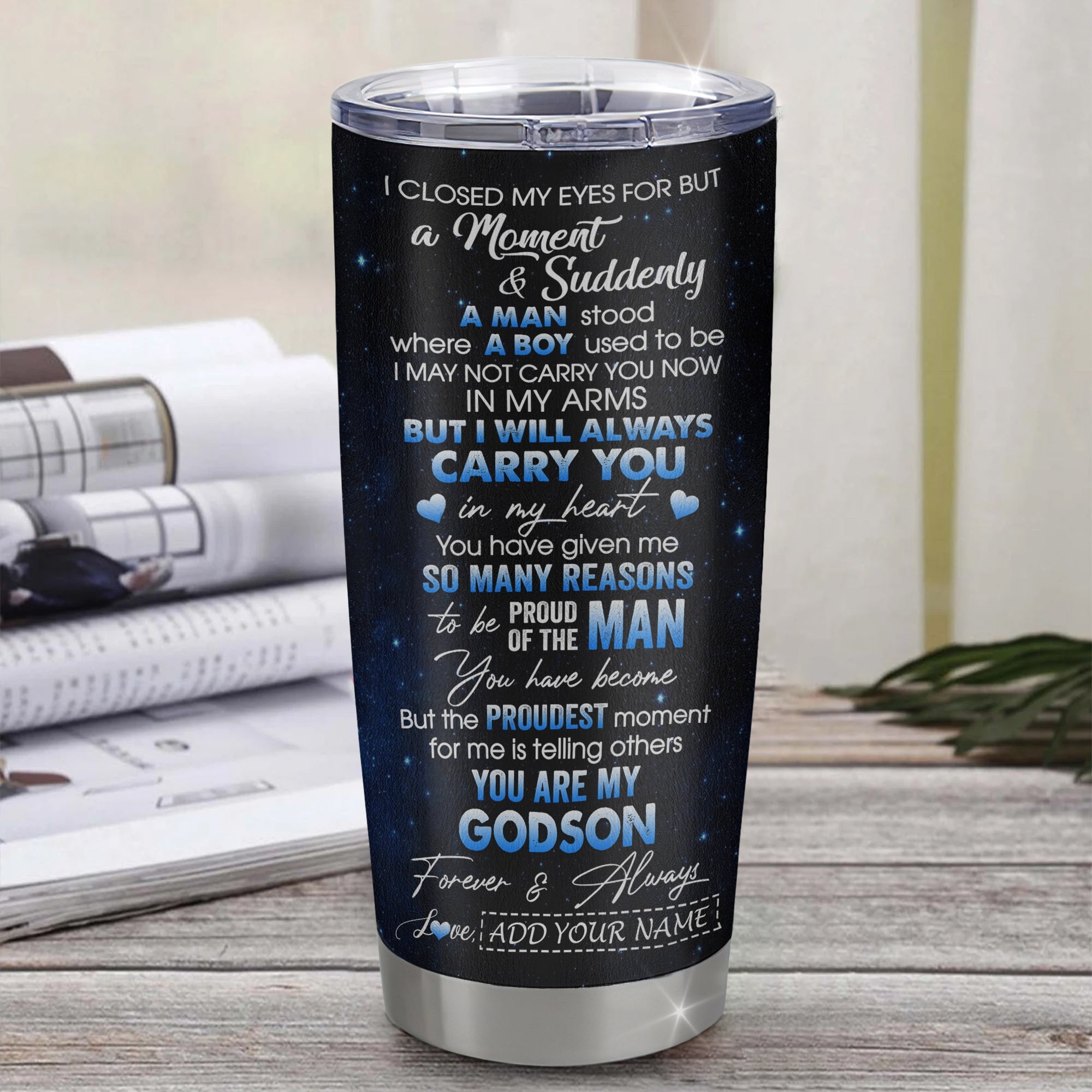Personalized To My Godson Tumbler From Godmother Uncle I Close My Eyes White Tiger Birthday Gifts For Godson Graduation Christmas Stainless Steel Tumbler Mug | teecentury