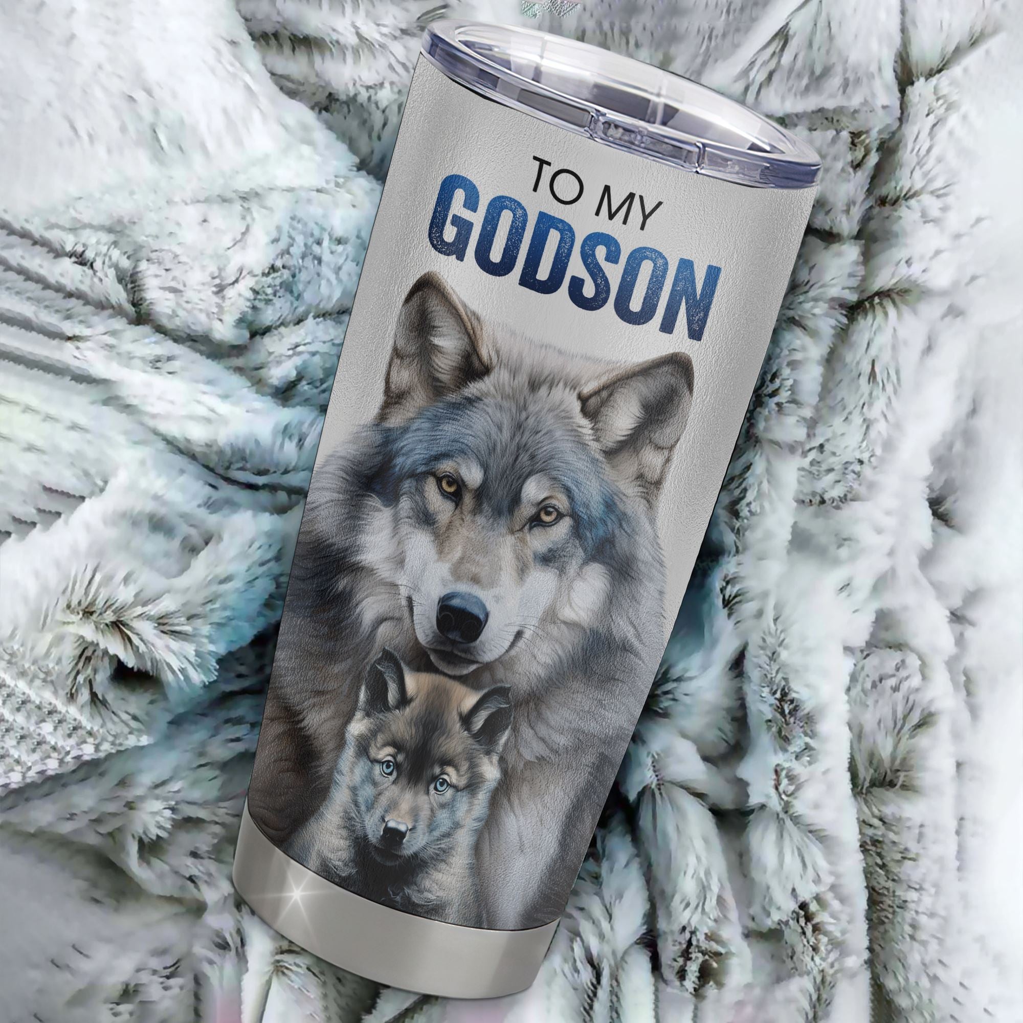 Personalized To My Godson Tumbler From Godmother Uncle Stainless Steel Cup I Close My Eyes For But A Moment Wolf Godson Birthday Gifts Graduation Christmas Travel Mug | teecentury