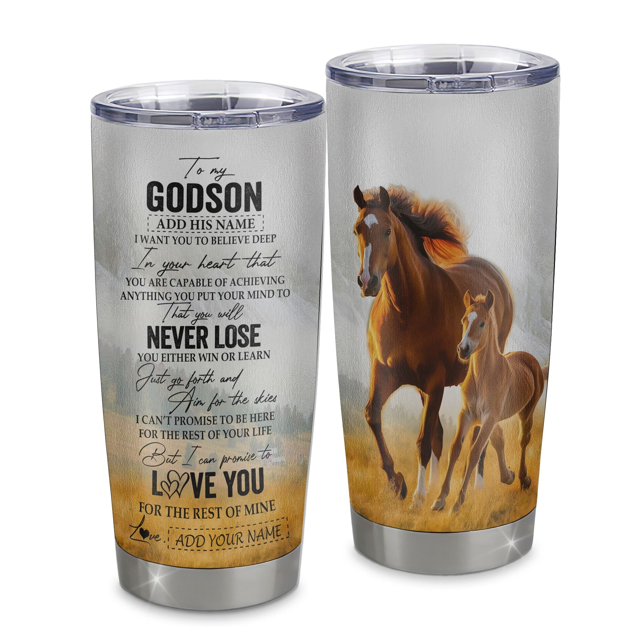 Personalized To My Godson Tumbler From Godmother Uncle You Will Never Lose Horse Godson Birthday Gifts Graduation Christmas Custom Stainless Steel Cup Travel Mug | teecentury