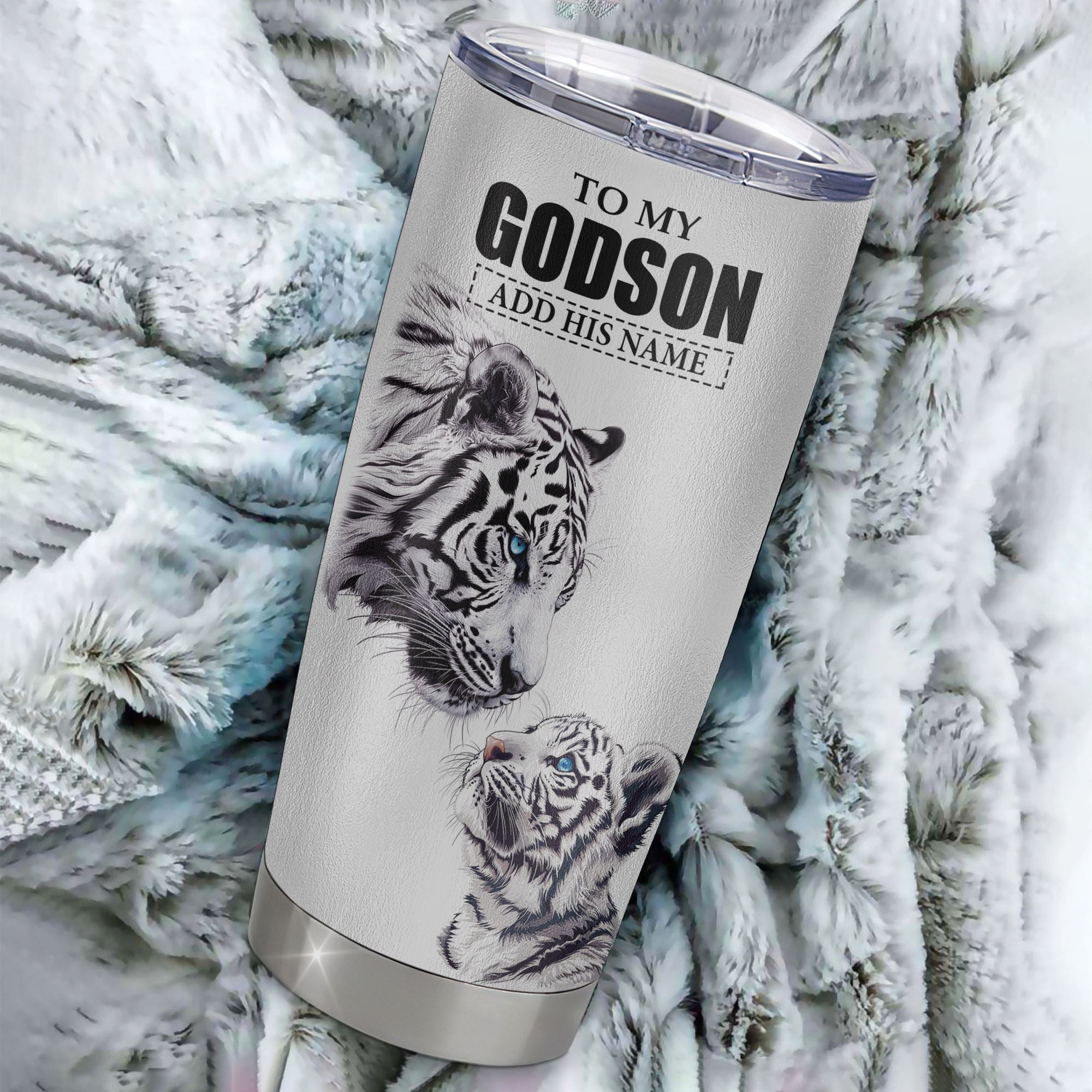 Personalized To My Godson Tumbler From Godmother Uncle You Will Never Lose White Tiger Godson Birthday Gifts Graduation Christmas Custom Stainless Steel Cup Travel Mug | teecentury