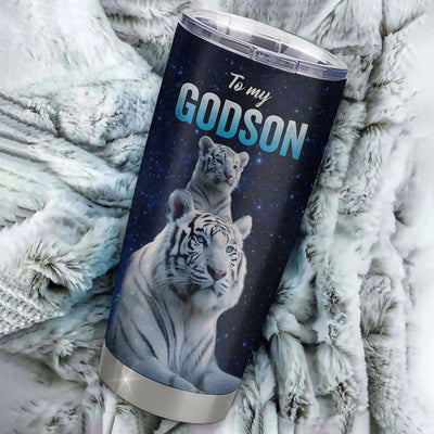 Personalized To My Godson Tumbler Gift From Godmother Aunt Stainless Steel Cup This Old Tiger Love You Godson Birthday Graduation Christmas Custom Travel Mug | teecentury