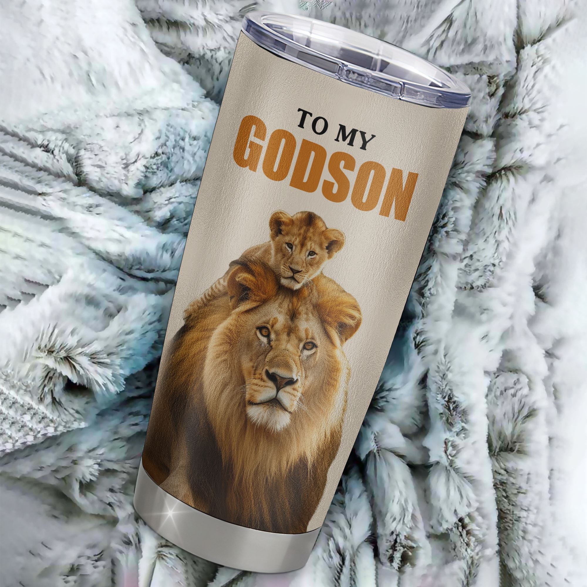 Personalized To My Godson Tumbler Stainless Steel Cup From Godfather Whenever You Fell Overwhelmed Lion Godson Birthday Gifts Graduation Christmas Custom Travel Mug | teecentury