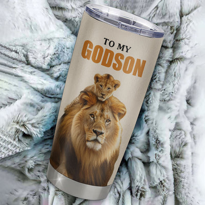 Personalized To My Godson Tumbler Stainless Steel Cup From Godfather Whenever You Fell Overwhelmed Lion Godson Birthday Gifts Graduation Christmas Custom Travel Mug | teecentury