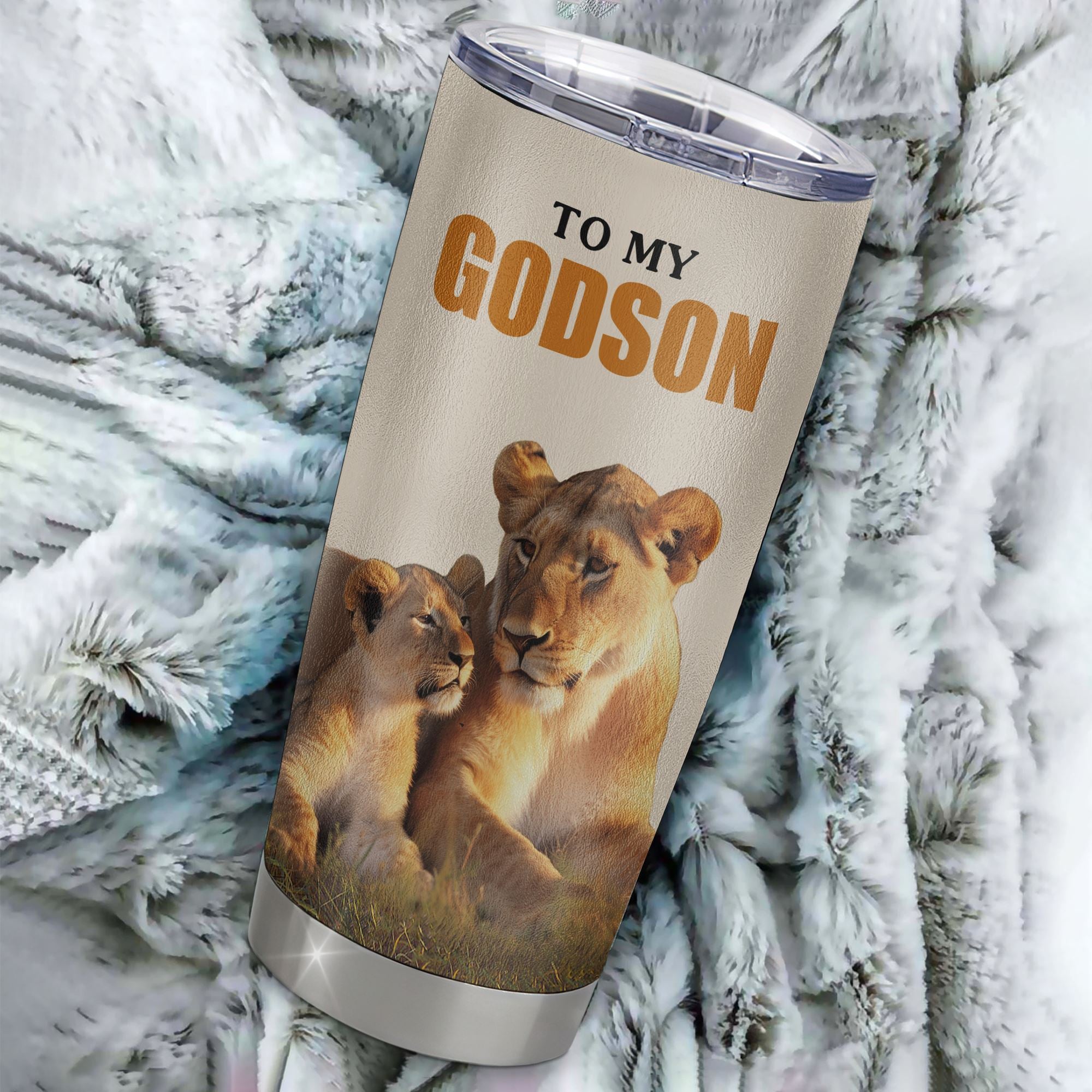 Personalized To My Godson Tumbler Stainless Steel Cup From Godmother Whenever You Fell Overwhelmed Lion Godson Birthday Gifts Graduation Christmas Custom Travel Mug | teecentury