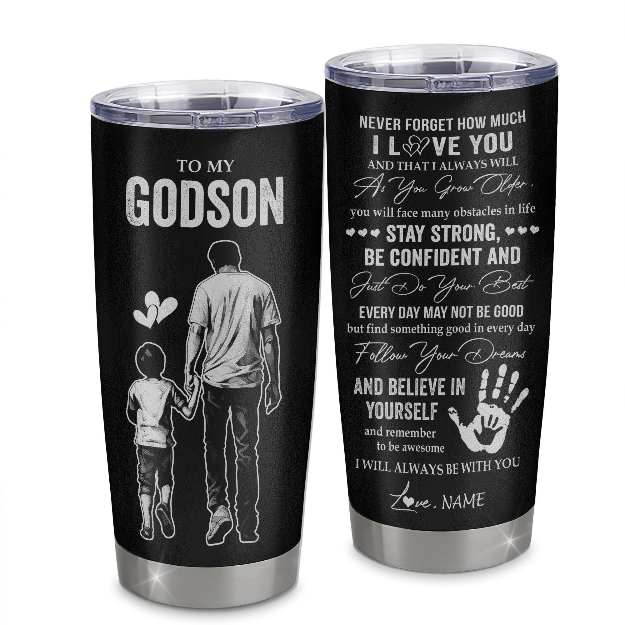 Personalized To My Godson Tumbler Stainless Steel Cup I Love You Forever From Godfather Godson Birthday Gifts Christmas Thanksgiving Graduation Custom Travel Mug | teecentury