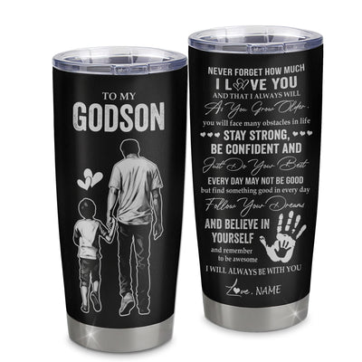 Personalized To My Godson Tumbler Stainless Steel Cup I Love You Forever From Godfather Godson Birthday Gifts Christmas Thanksgiving Graduation Custom Travel Mug | teecentury