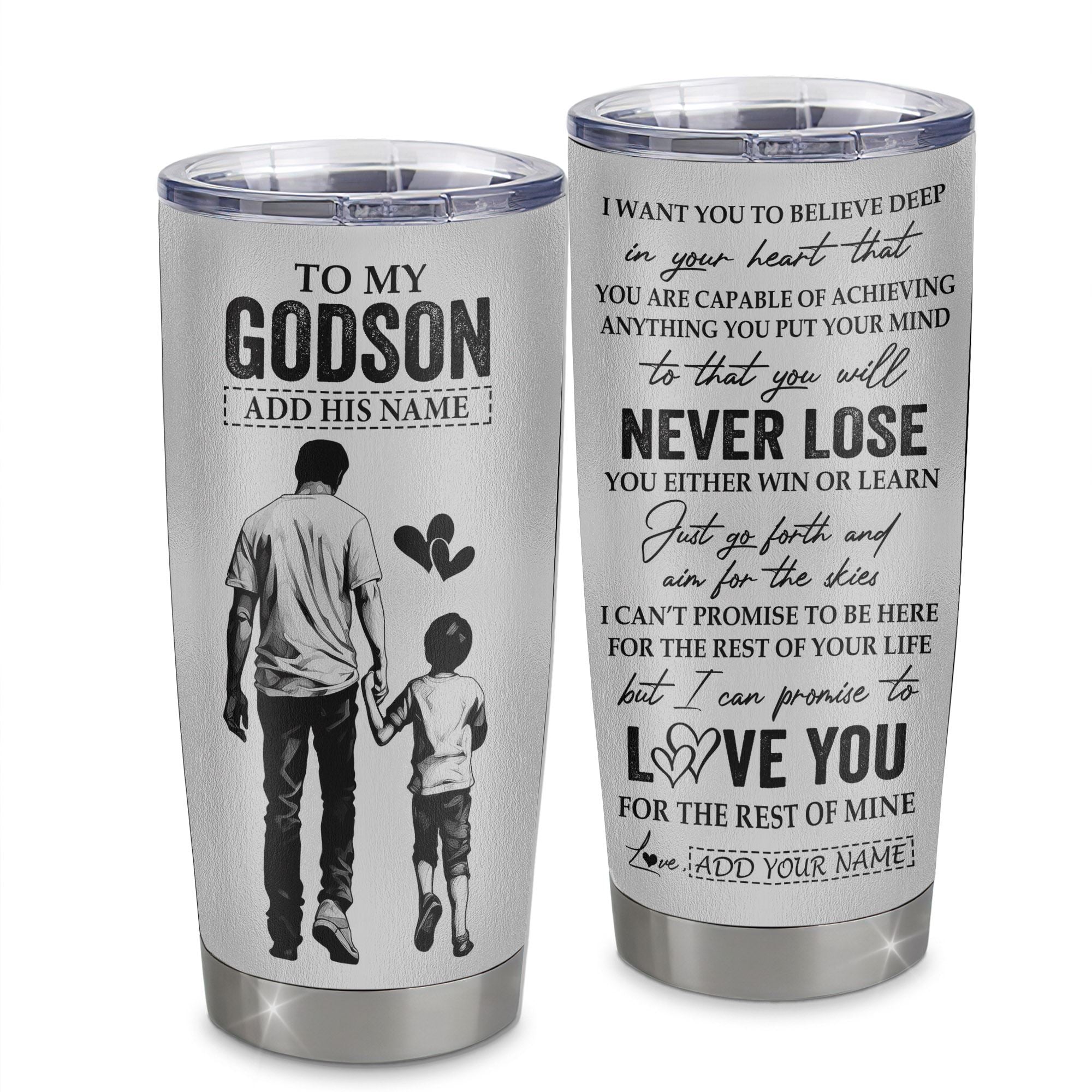 Personalized To My Godson Tumbler You Will Never Lose From Godfather Uncle Godson Birthday Gifts Graduation Christmas Custom Stainless Steel Cup Travel Mug | teecentury