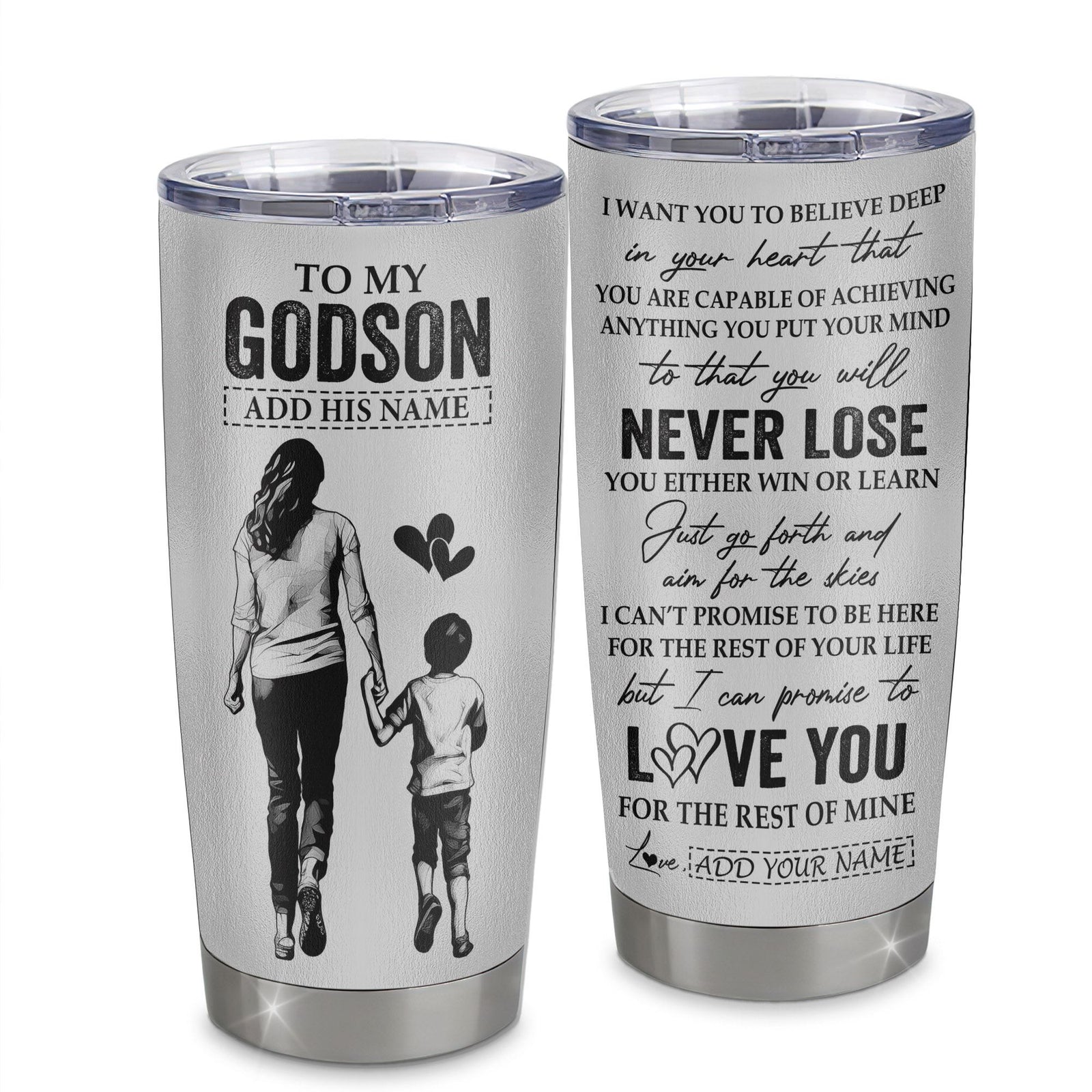 Personalized To My Godson Tumbler You Will Never Lose From Godmother Aunt Godson Birthday Gifts Graduation Christmas Custom Stainless Steel Cup Travel Mug | teecentury