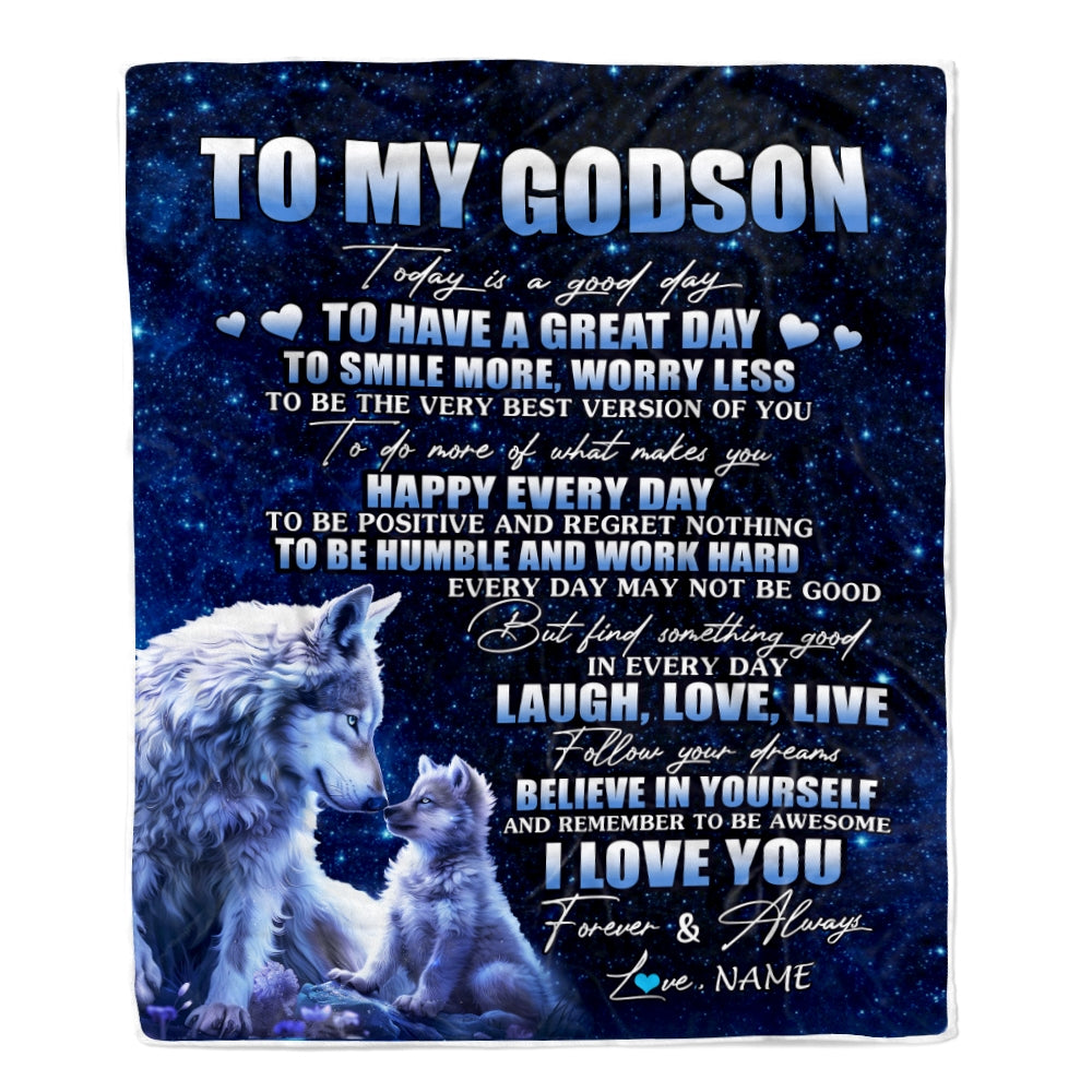 Personalized To My Godson Wolf Blanket From Godmother Today Is A Good Day Godson Gifts Birthday Graduation Christmas Customized Bed Fleece Throw Blanket | teecentury