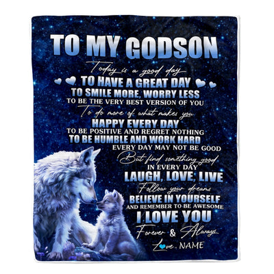 Personalized To My Godson Wolf Blanket From Godmother Today Is A Good Day Godson Gifts Birthday Graduation Christmas Customized Bed Fleece Throw Blanket | teecentury
