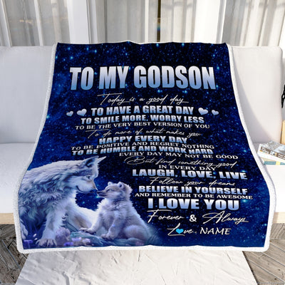 Personalized To My Godson Wolf Blanket From Godmother Today Is A Good Day Godson Gifts Birthday Graduation Christmas Customized Bed Fleece Throw Blanket | teecentury