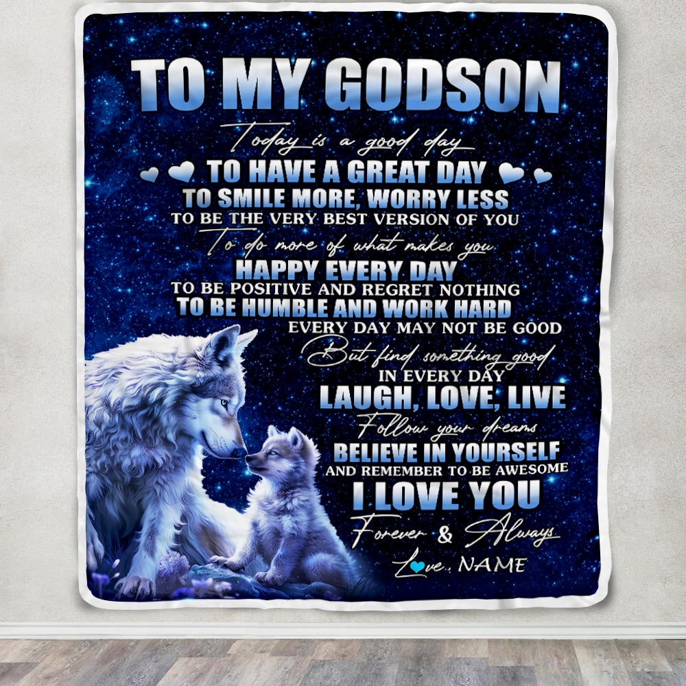 Personalized To My Godson Wolf Blanket From Godmother Today Is A Good Day Godson Gifts Birthday Graduation Christmas Customized Bed Fleece Throw Blanket | teecentury