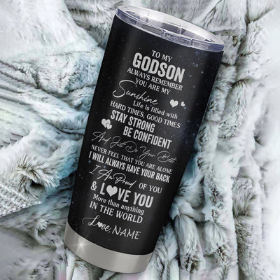 Personalized To My Godson Wolf Tumbler From Godmother Aunt Uncle Stainless Steel Cup Always Remember Godchild Birthday Graduation Christmas Travel Mug | teecentury