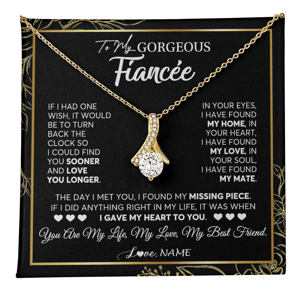 Alluring Beauty Necklace 18K Yellow Gold Finish | 1 | Personalized To My Gorgeous Fiancee Necklace From Fiance My Life My Love Future Wife Birthday Valentines Day Christmas Customized Gift Box Message Card | teecentury