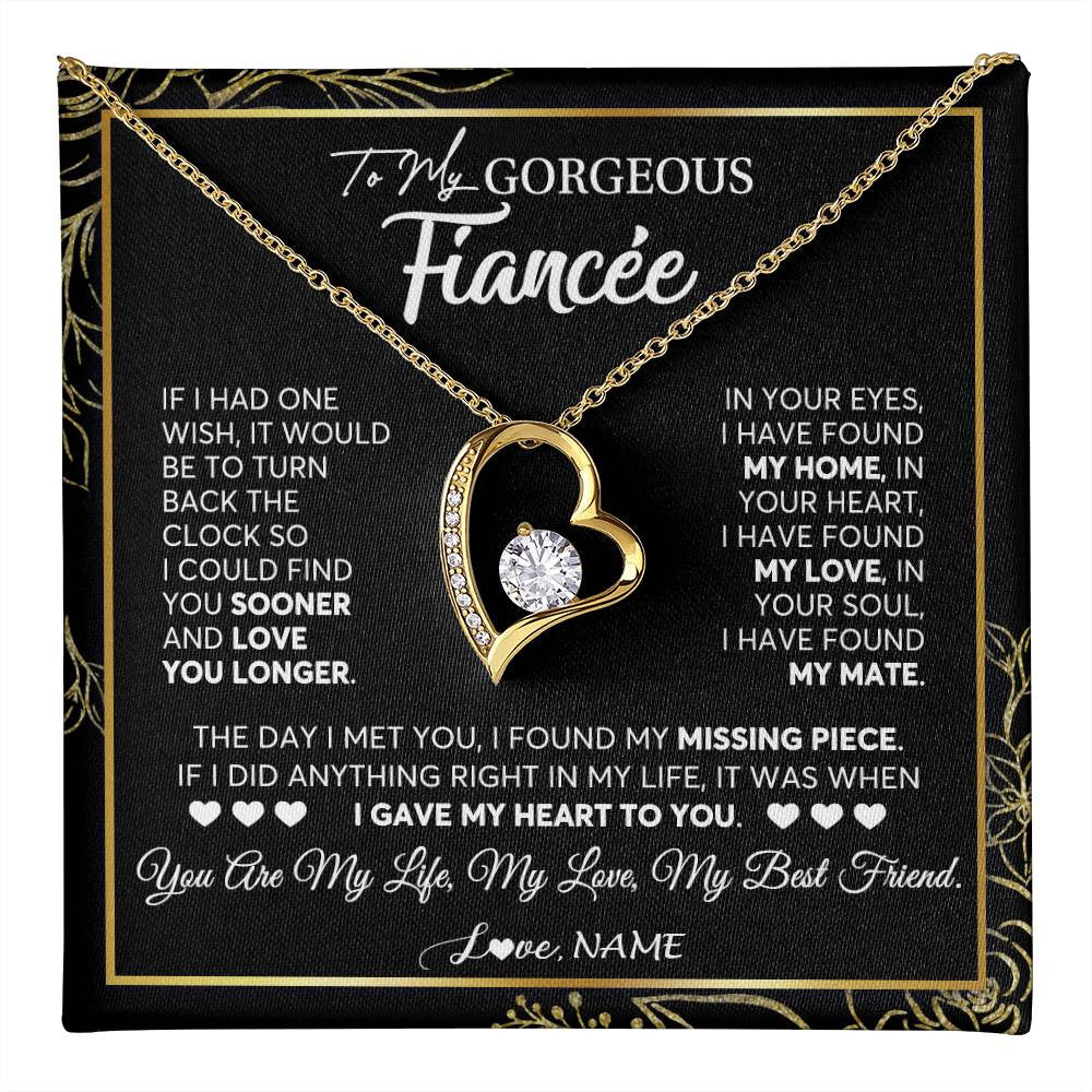 Forever Love Necklace 18K Yellow Gold Finish | 1 | Personalized To My Gorgeous Fiancee Necklace From Fiance My Life My Love Future Wife Birthday Valentines Day Christmas Customized Gift Box Message Card | teecentury
