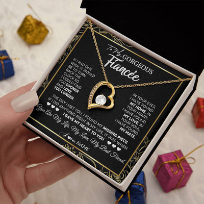 Forever Love Necklace 18K Yellow Gold Finish | 2 | Personalized To My Gorgeous Fiancee Necklace From Fiance My Life My Love Future Wife Birthday Valentines Day Christmas Customized Gift Box Message Card | teecentury