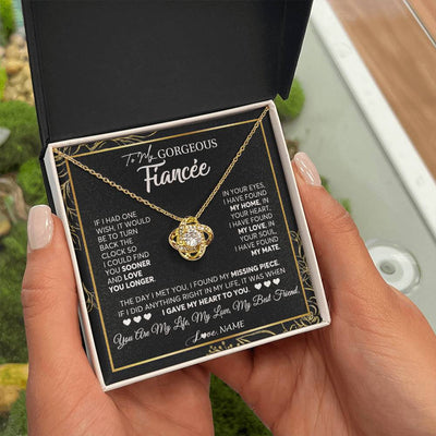 Love Knot Necklace 18K Yellow Gold Finish | 2 | Personalized To My Gorgeous Fiancee Necklace From Fiance My Life My Love Future Wife Birthday Valentines Day Christmas Customized Gift Box Message Card | teecentury