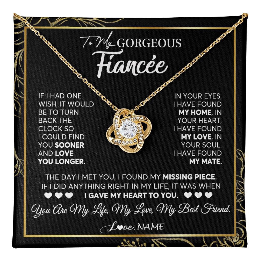 Love Knot Necklace 18K Yellow Gold Finish | 1 | Personalized To My Gorgeous Fiancee Necklace From Fiance My Life My Love Future Wife Birthday Valentines Day Christmas Customized Gift Box Message Card | teecentury