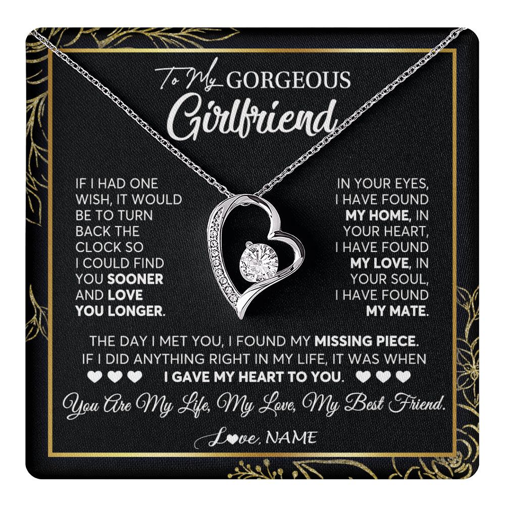 Forever Love Necklace 14K White Gold Finish | 1 | Personalized To My Gorgeous Girlfriend Necklace From Boyfriend My Life My Love Girlfriend Birthday Anniversary Valentines Day Customized Gift Box Message Card | teecentury