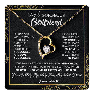 Forever Love Necklace 18K Yellow Gold Finish | 1 | Personalized To My Gorgeous Girlfriend Necklace From Boyfriend My Life My Love Girlfriend Birthday Anniversary Valentines Day Customized Gift Box Message Card | teecentury
