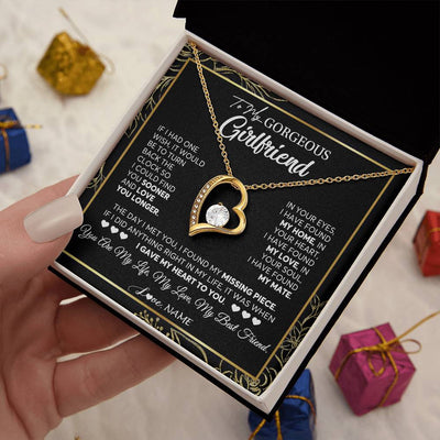Forever Love Necklace 18K Yellow Gold Finish | 2 | Personalized To My Gorgeous Girlfriend Necklace From Boyfriend My Life My Love Girlfriend Birthday Anniversary Valentines Day Customized Gift Box Message Card | teecentury