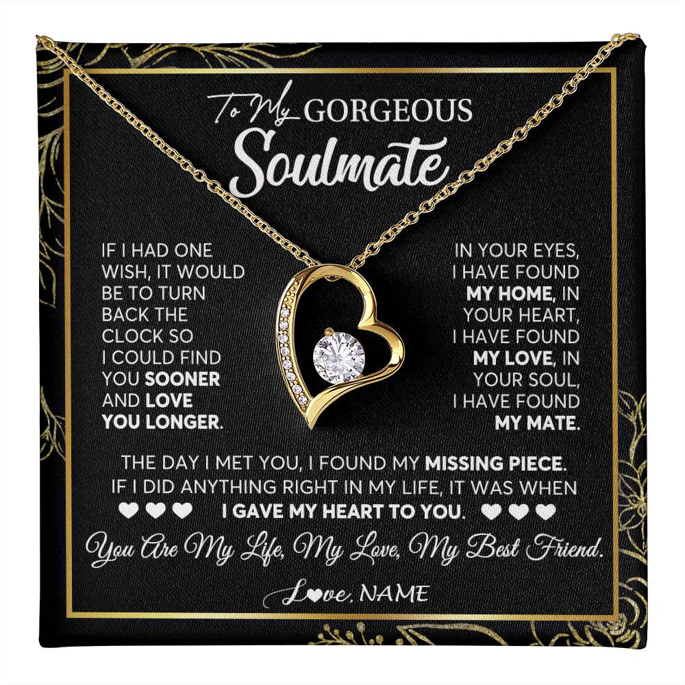 Forever Love Necklace 18K Yellow Gold Finish | 1 | Personalized To My Gorgeous Soulmate Necklace From Husband My Life My Love Wife Birthday Wedding Valentines Day Christmas Customized Gift Box Message Card | teecentury