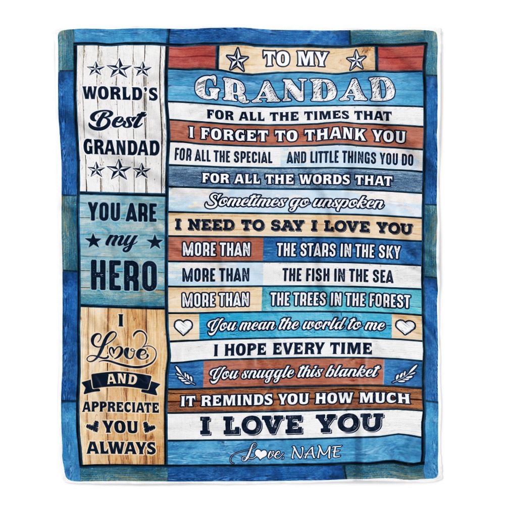 Personalized To My Grandad Blanket From Grandchildren Grandkids Wood Best Gifts For Great Grandad Birthday Fathers Day Christmas Customized Fleece Blanket | teecentury