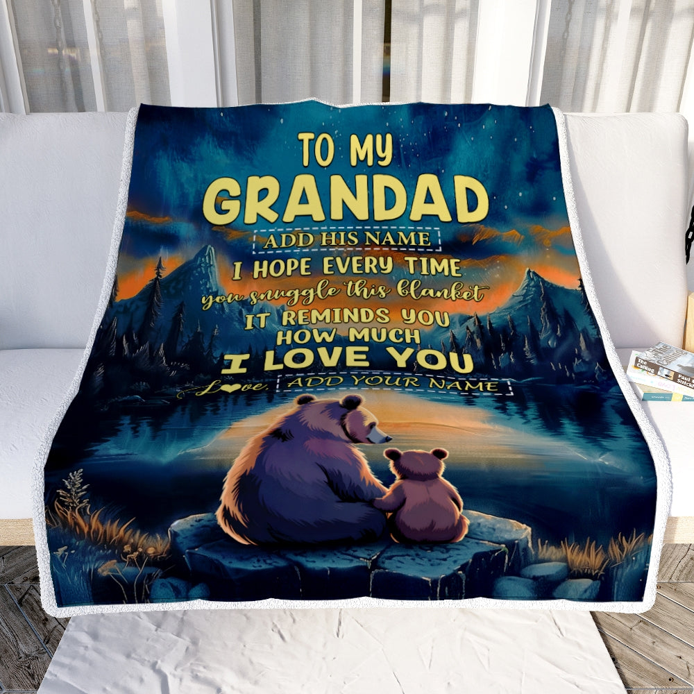 Personalized To My Grandad Gifts Blanket From Grandson Grandkids I Love You Bear Grandad Birthday Gifts Present For Fathers Day Christmas Fleece Blanket | teecentury