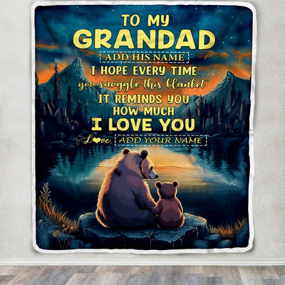 Personalized To My Grandad Gifts Blanket From Grandson Grandkids I Love You Bear Grandad Birthday Gifts Present For Fathers Day Christmas Fleece Blanket | teecentury