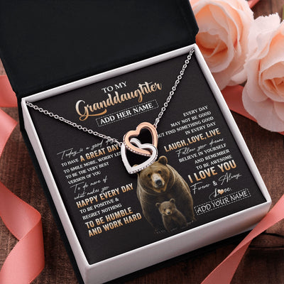 Interlocking Hearts Necklace Stainless Steel & Rose Gold Finish | 2 | Personalized To My Granddaughter Bear Necklace From Grandma Grandpa Every Day Laugh Love Live Granddaughter Birthday Gifts Christmas Gift Box Message Card | https://teecentury.