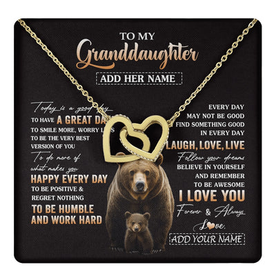Interlocking Hearts Necklace 18K Yellow Gold Finish | 1 | Personalized To My Granddaughter Bear Necklace From Grandma Grandpa Every Day Laugh Love Live Granddaughter Birthday Gifts Christmas Gift Box Message Card | https://teecentury.