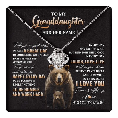 Love Knot Necklace 14K White Gold Finish | 1 | Personalized To My Granddaughter Bear Necklace From Grandma Grandpa Every Day Laugh Love Live Granddaughter Birthday Gifts Christmas Gift Box Message Card | https://teecentury.