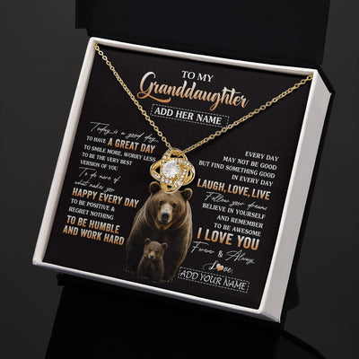 Love Knot Necklace 18K Yellow Gold Finish | 2 | Personalized To My Granddaughter Bear Necklace From Grandma Grandpa Every Day Laugh Love Live Granddaughter Birthday Gifts Christmas Gift Box Message Card | https://teecentury.