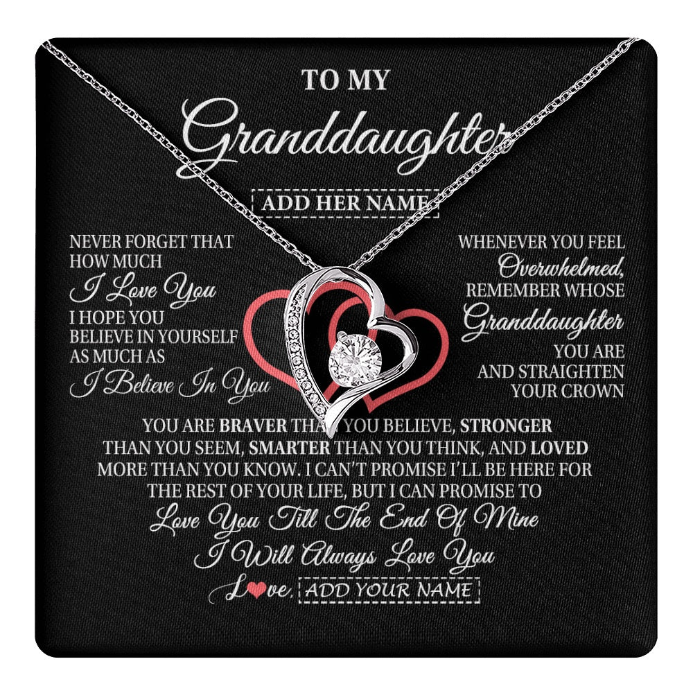 Forever Love Necklace 14K White Gold Finish | 1 | Personalized To My Granddaughter Birthday Gifts From Granparents Always Love You Granddaughter Gifts Necklace Jewelry Christmas Custom Gift Box Message Card | teecentury.myshopify
