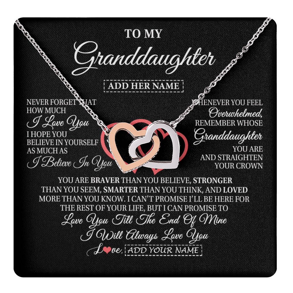Interlocking Hearts Necklace Stainless Steel & Rose Gold Finish | 1 | Personalized To My Granddaughter Birthday Gifts From Granparents Always Love You Granddaughter Gifts Necklace Jewelry Christmas Custom Gift Box Message Card | teecentury.myshopify