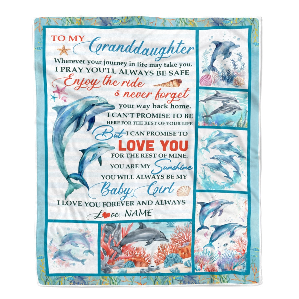 Personalized To My Granddaughter Blanket Dolphin from Grandma Grandpa Mom My Sunshine Baby Girl Granddaughter Birthday Christmas Bed Fleece Throw Blanket Blanket | Teecentury.com