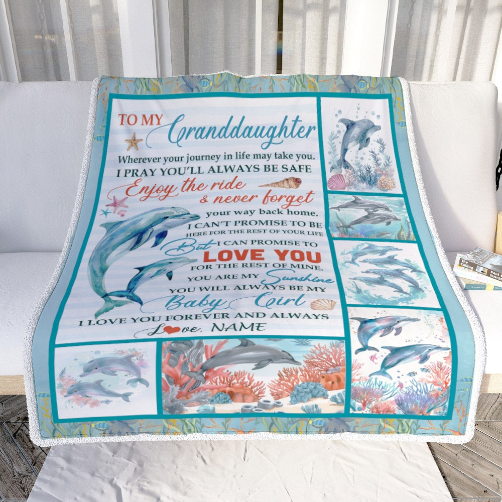 Personalized To My Granddaughter Blanket Dolphin from Grandma Grandpa Mom My Sunshine Baby Girl Granddaughter Birthday Christmas Bed Fleece Throw Blanket Blanket | Teecentury.com